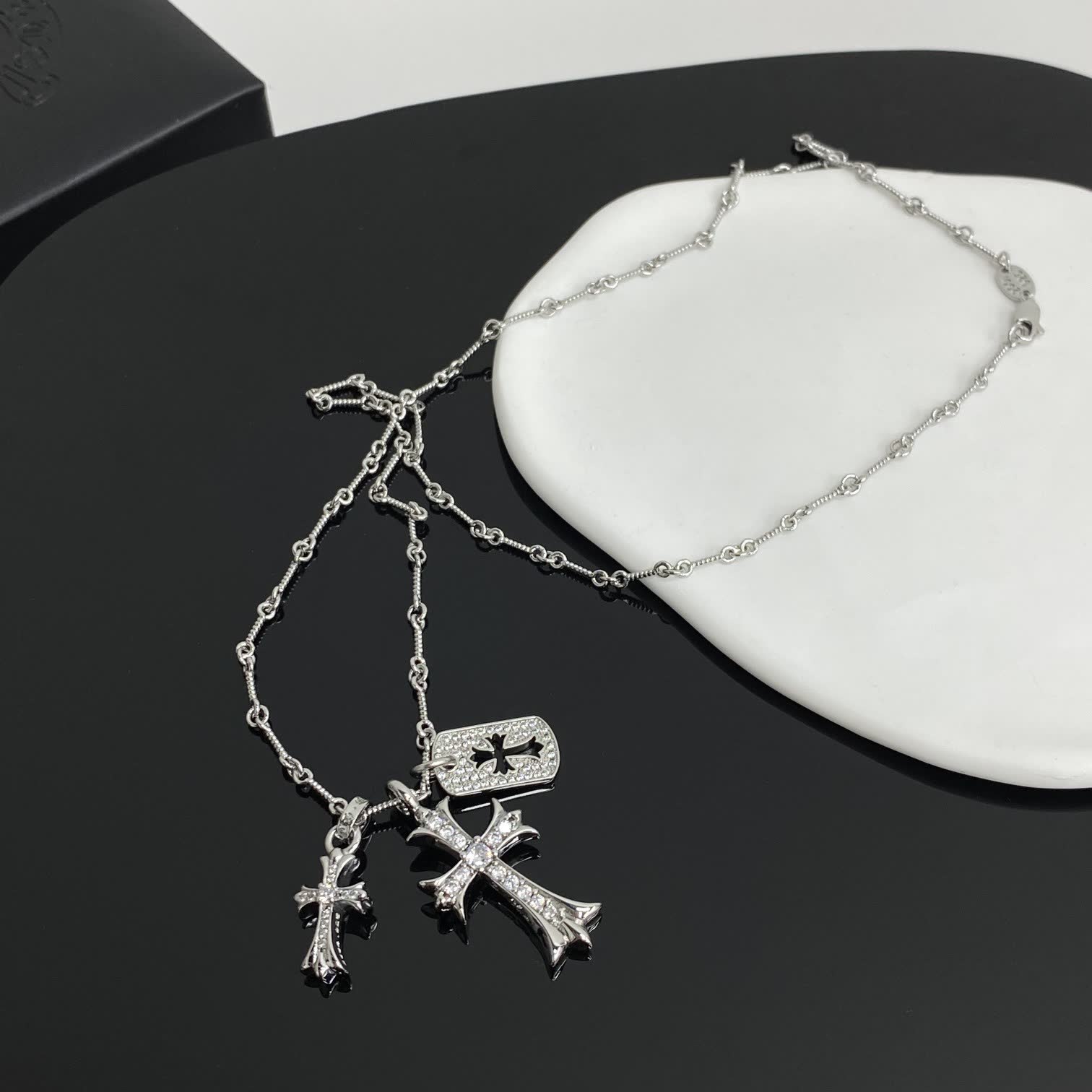 Chrome Hearts Silver Cross Pendant Necklace